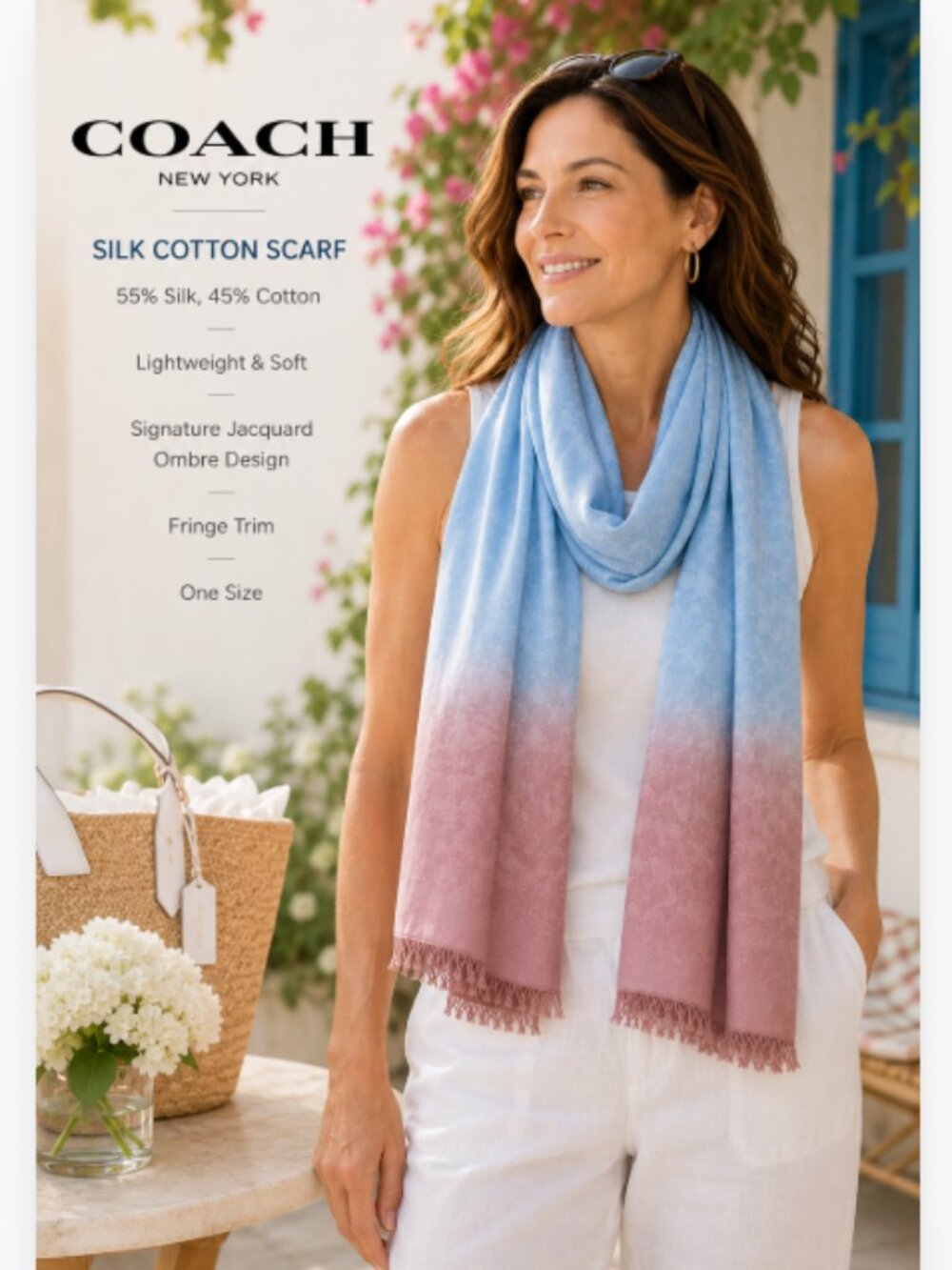 COACH Silk Cotton Signature Ombre Scarf Wrap